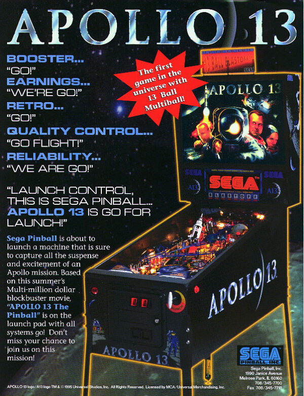 Apollo 13 Pinball Machine - Elite Home Gamerooms