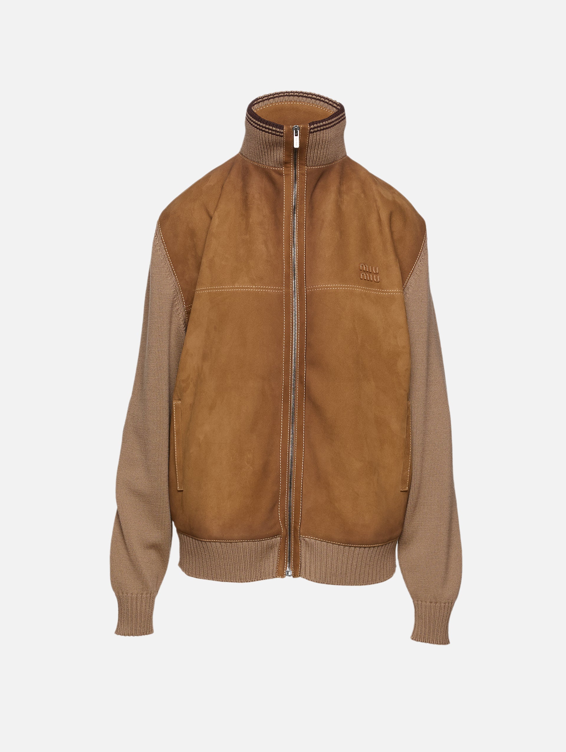 Suede Zip Up Jacket | MIU MIU | elysewalker