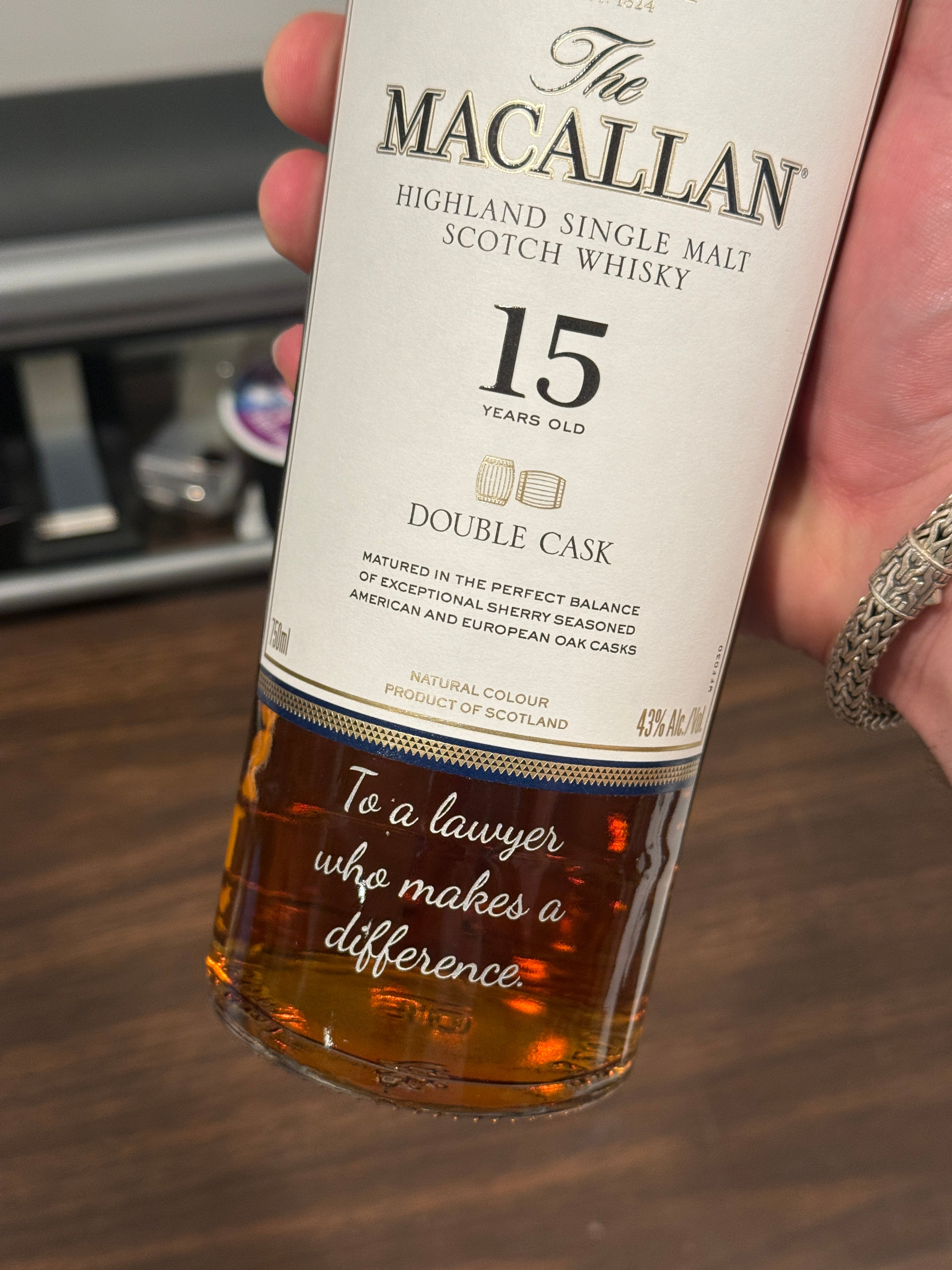 Engraved Macallan 15 Year Double Cask Scotch – Personalized Gift