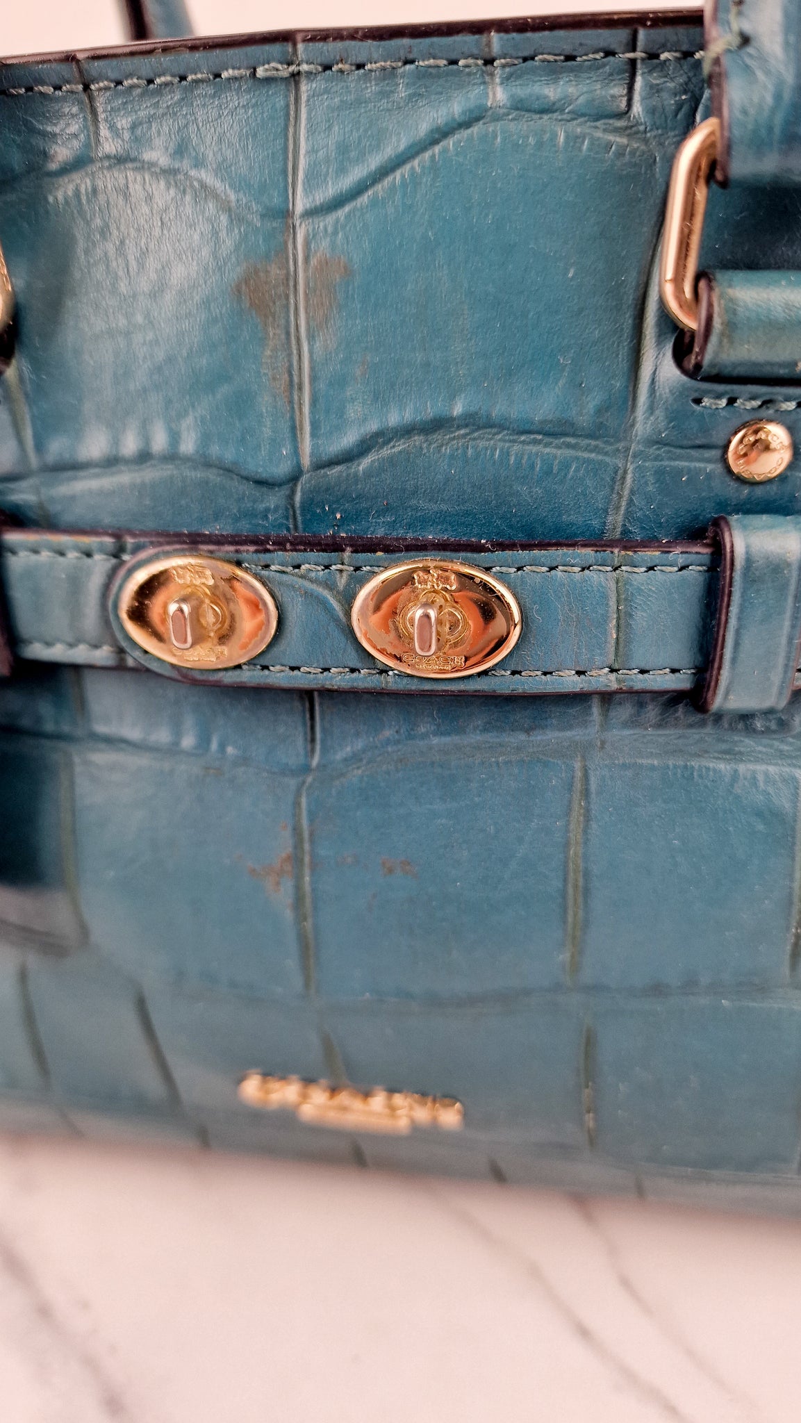 Coach Mini Blake Carryall in Teal Croc Embossed Leather - Handbag