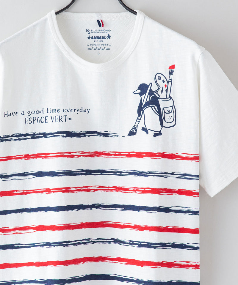 ペンギン プリント Tシャツ スラブ さらさら BLUE STANDARD ブルー