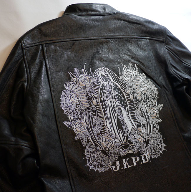 JUNKY'S PARADISE 合唱マリア柄 刺繍 レザージャケット （国産ステア