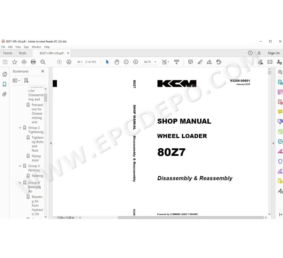 Kawasaki Wheel Loader 80Z7 80Z7B parts + service manual