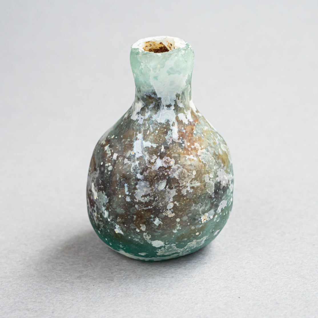 古代ローマングラス 虹色銀化 紀元前 香油瓶 吹きガラス約5.5cm ガラス