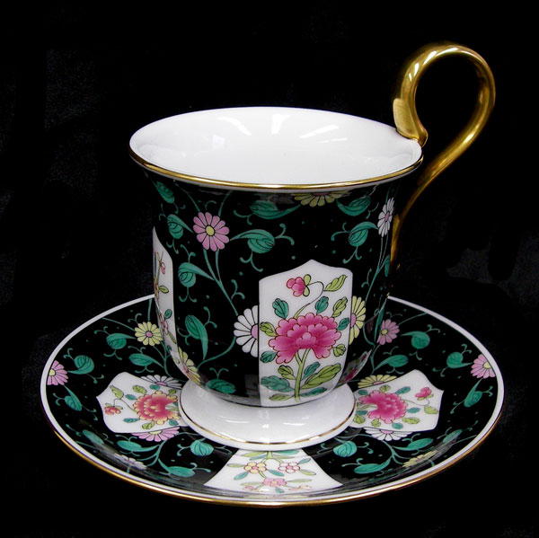 HERENDヘレンド 西安の黒 41cm 脚付き貝形大鉢シェルトレイ マンダリン