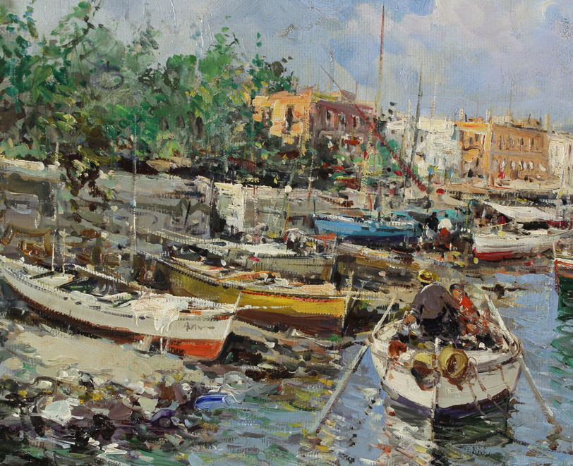 Ciro Canzanella 港の風景 油彩画 Ciro Canzanella 港の風景 油彩画