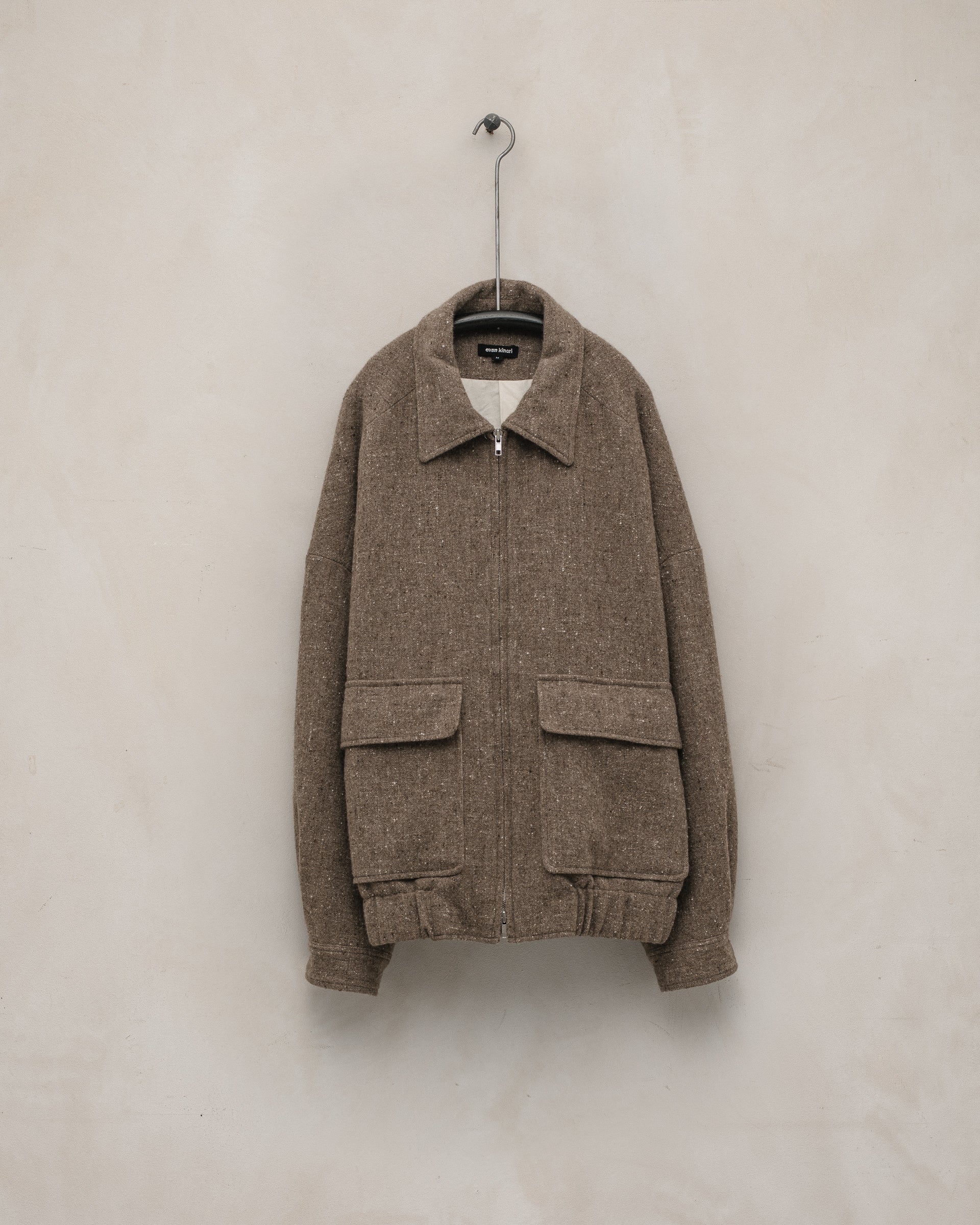 Zip Jacket Two - Undyed Wool Tweed, Dark Beige – evan kinori