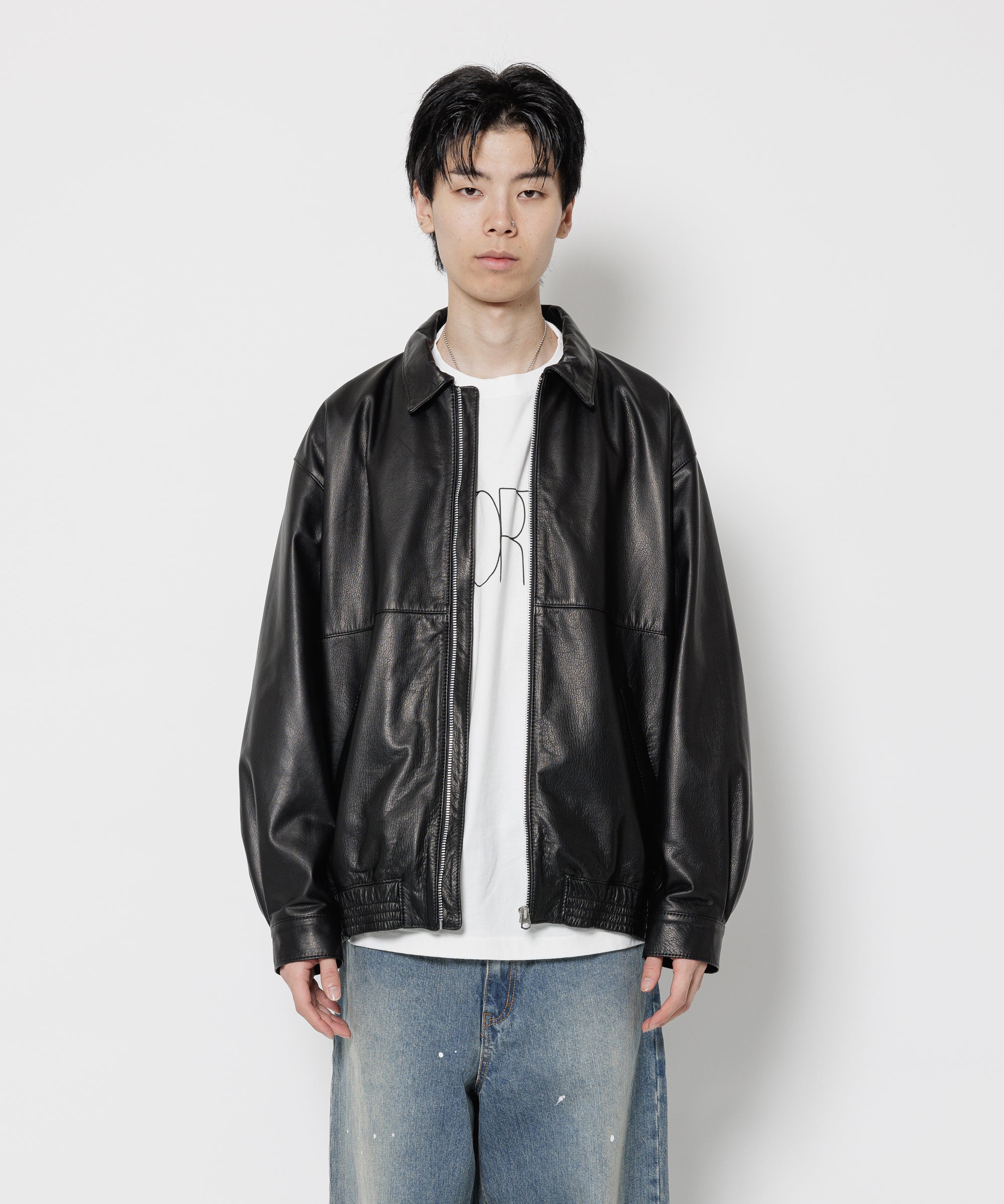 西ドイツ製 短丈 レザージャケット スウィングトップ フェードブラック 黒