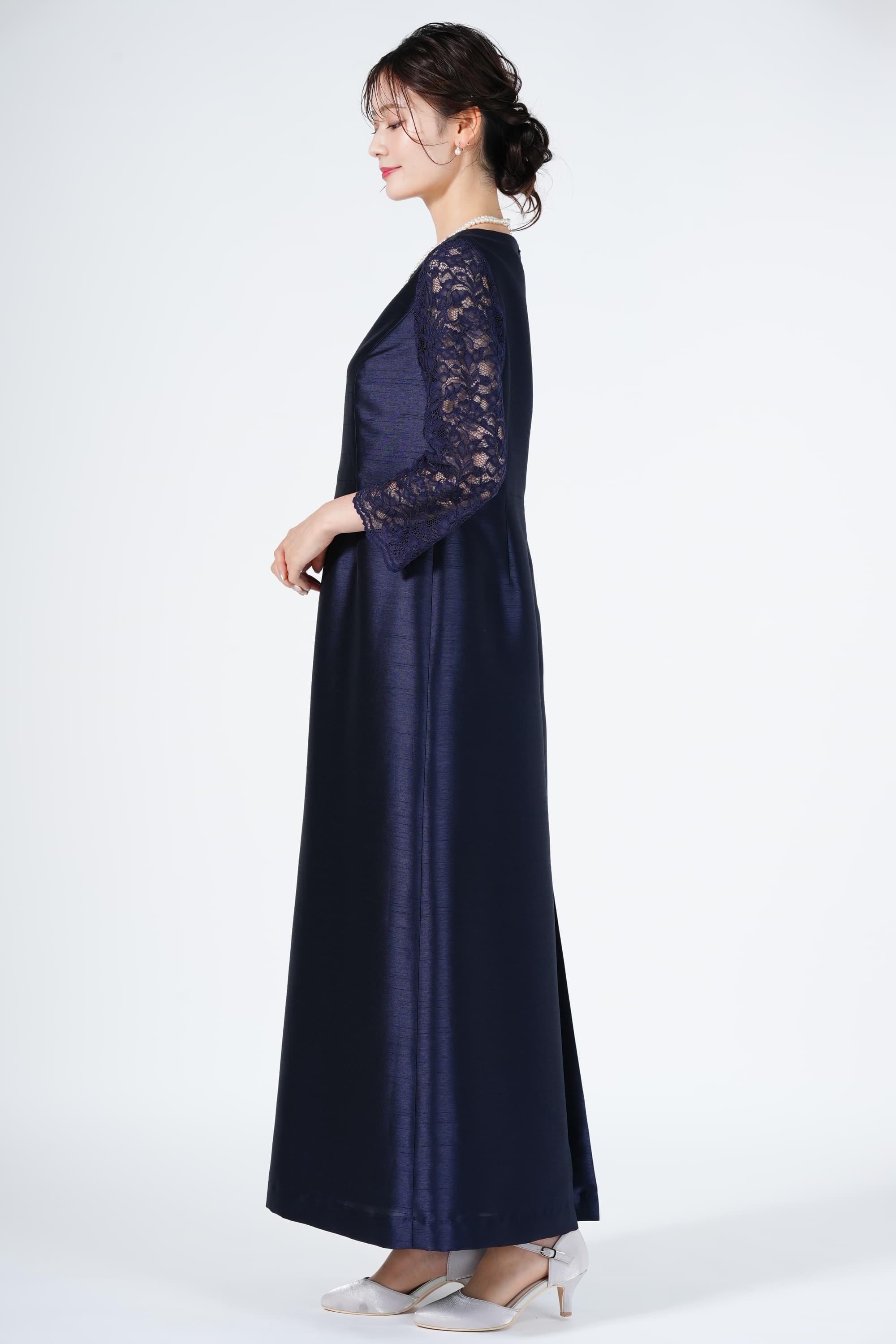 SOIR DOLCE 東京ソワール 上質プレミアム光沢ネイビーロングドレス (L