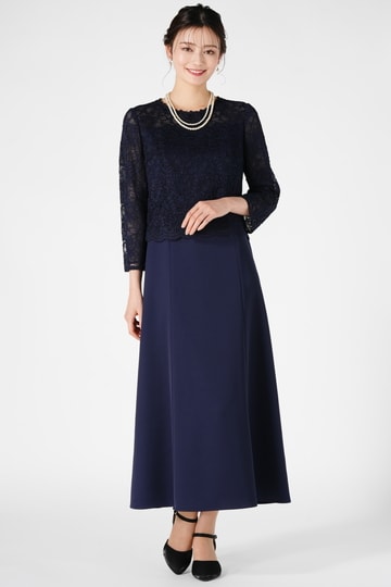 SOIR DOLCE 東京ソワール 上質プレミアム光沢ネイビーロングドレス (M