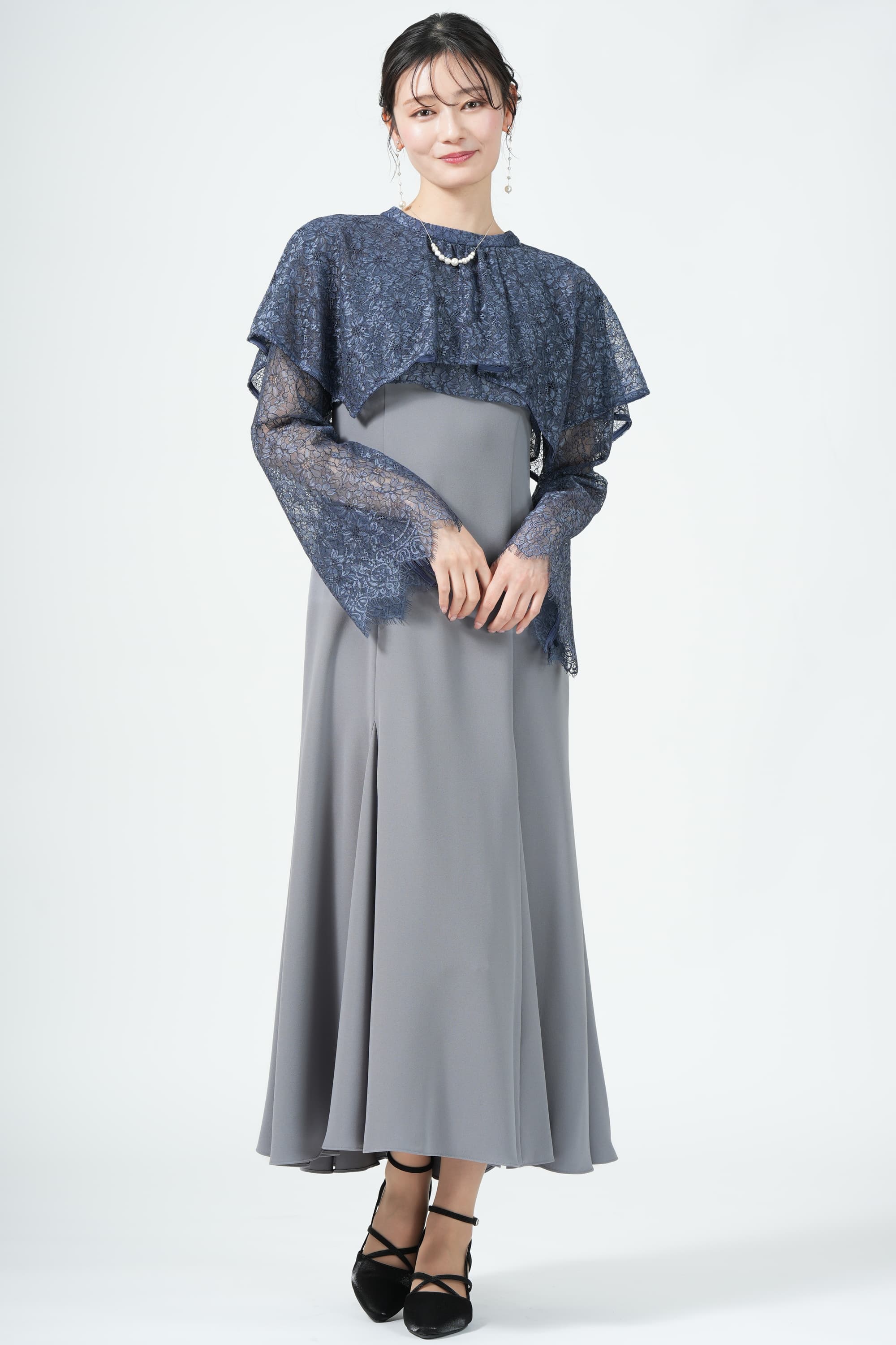 ANDRESD ケープ風フラワーボレロブルードレス (L) をレンタル - 結婚式