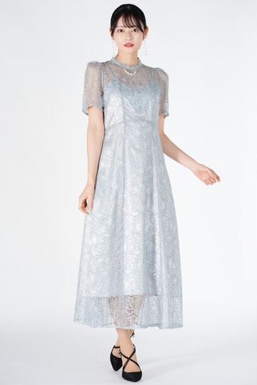 SNIDEL ラメブレンド総レースライトブルードレス (M) をレンタル