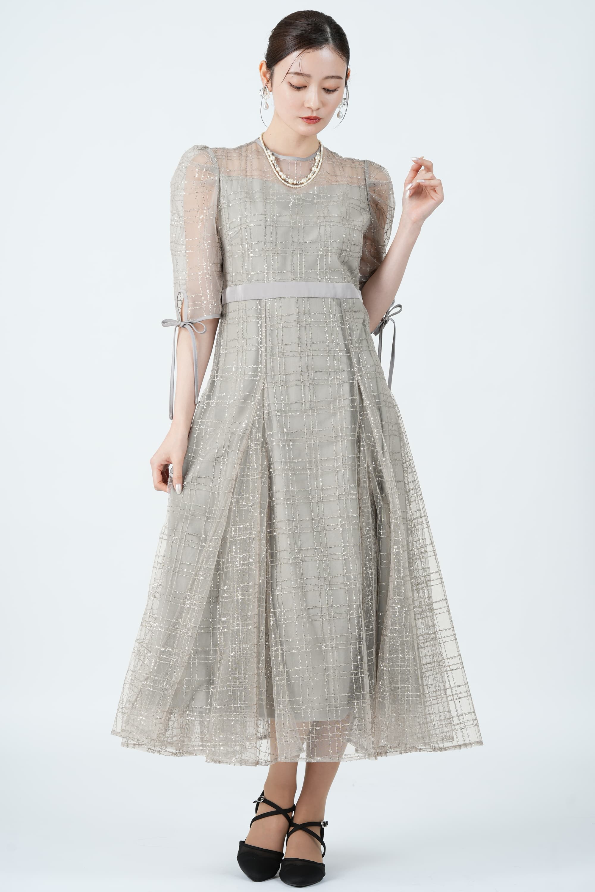 LEJA チェック刺繍スパンコールグレードレス (S〜M) をレンタル - 結婚