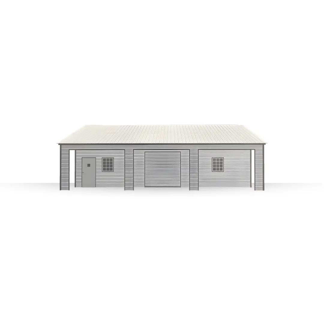 38x40x12/9 Metal Garage with 12' Lean-To | Vertical Roof