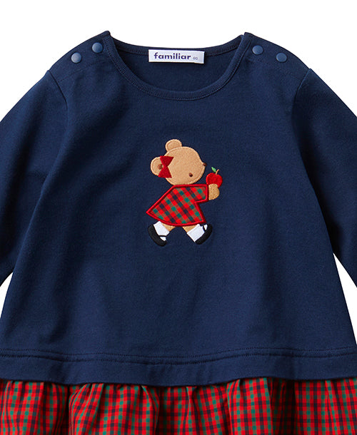 familiar＊くま刺繍ネイビー×赤チェック チュニック チュニック