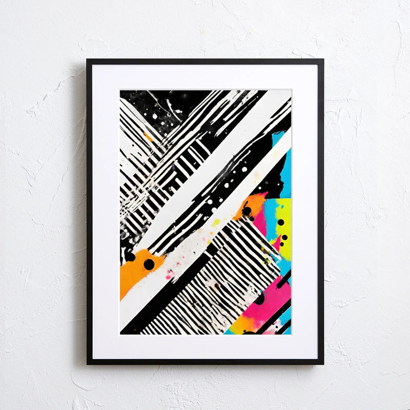 黒×白ストライプとネオンが交差する抽象画アートポスター「Illuminate