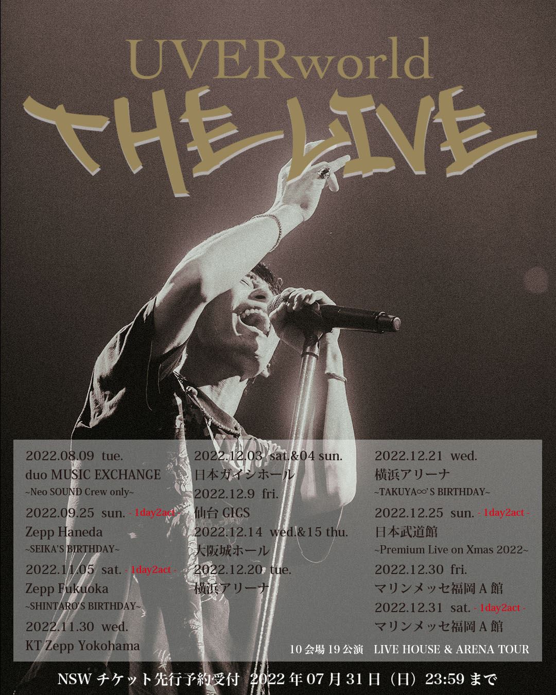 UVERworldがアリーナ公演含む年末までのライブツアー「THE LIVE」発表