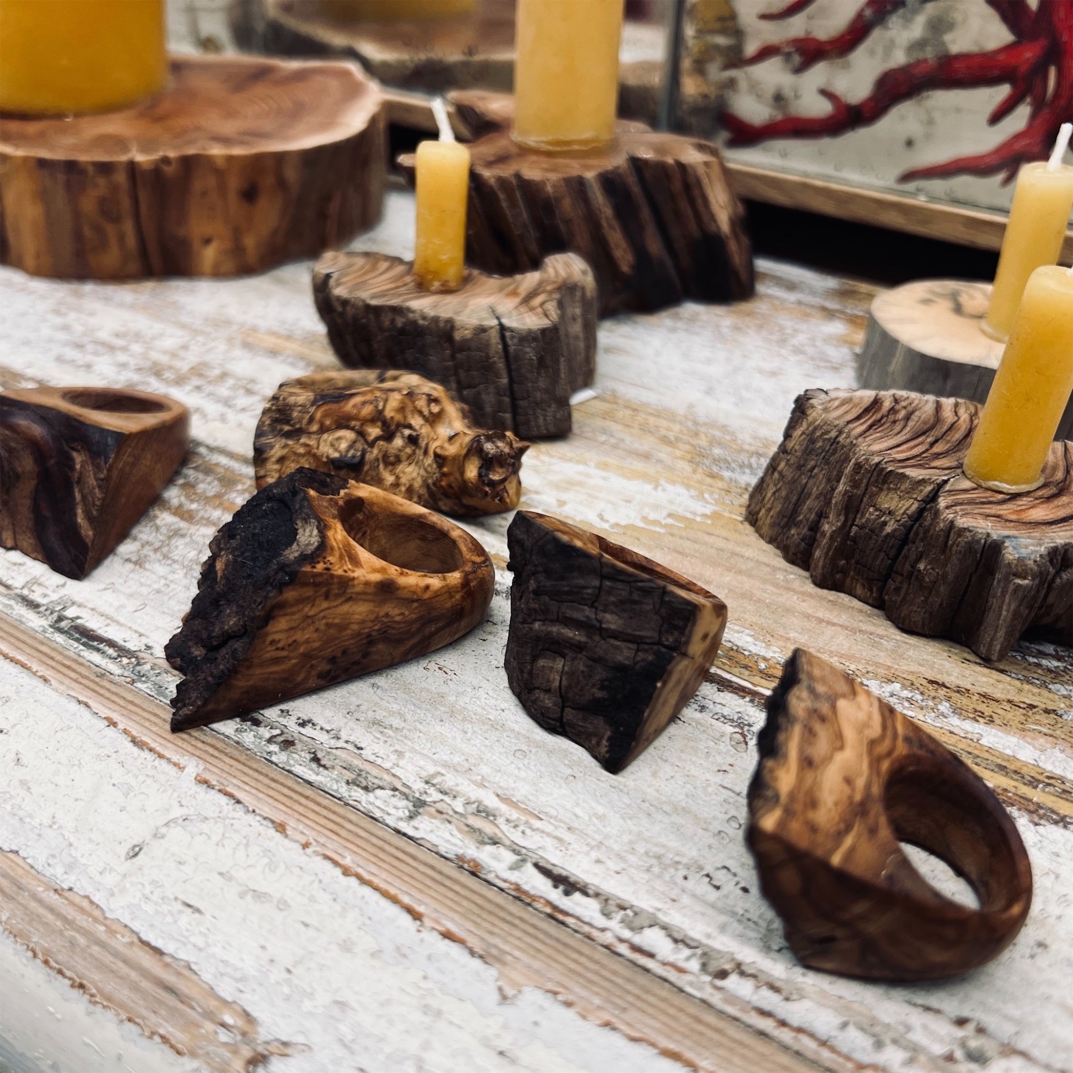 英国アンティーク木製キャンドルスタンド2本/ろうそく立て/蝋燭(84-268)