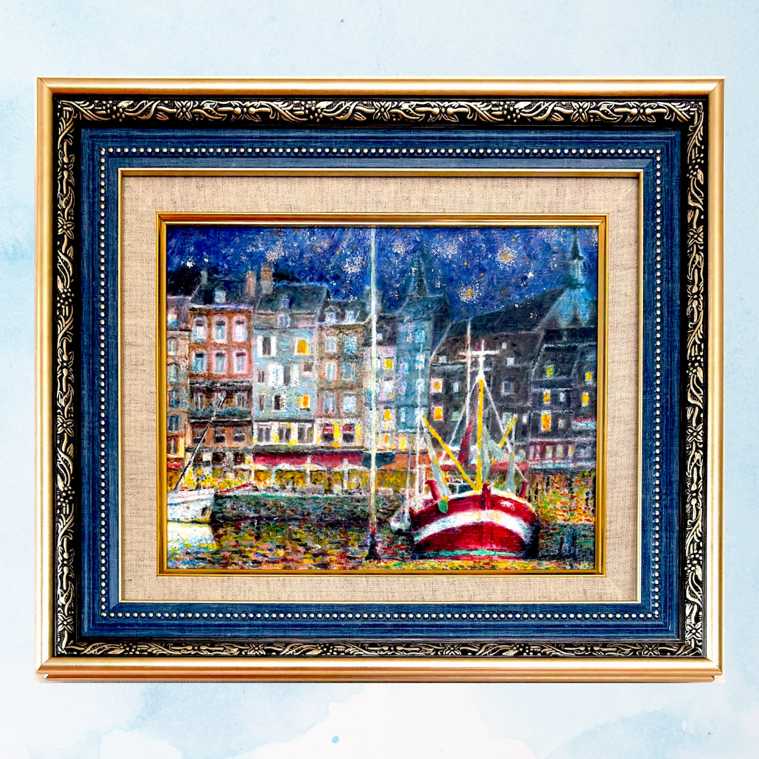 風景画「山に咲く赤椿」油彩画 SM/額付き by 福家佳則 / Fukei-ART