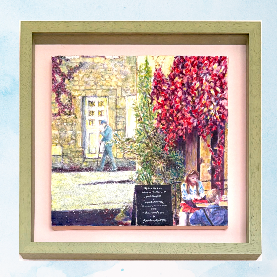 真作】絵画 油彩SM（ボード） 街路の情景 温もりある風景画 U90 真作