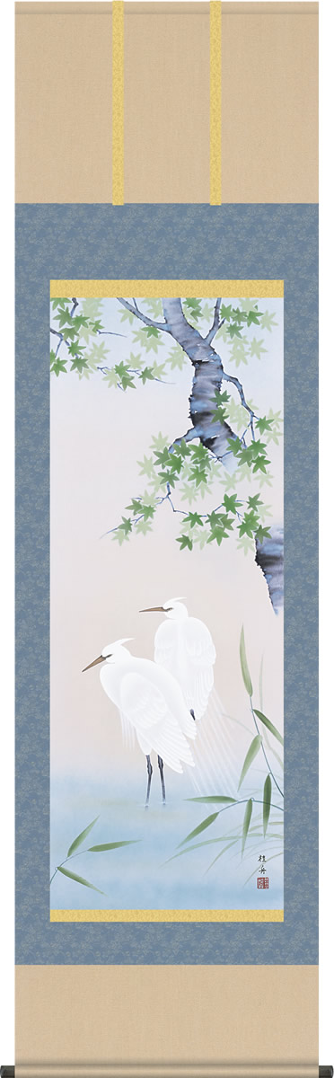 真作/羽田桂舟/秋月葛花図/桐共箱付/布袋屋掛軸HH-306 真作/羽田桂舟