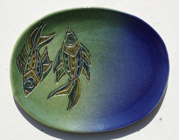 沖縄陶器やちむんの表札 戸建て おしゃれ B－1 魚紋