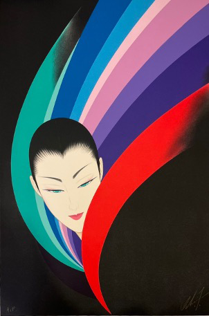 真作□鶴田一郎 版画 GENJI 紫の上 直筆サイン□絵画 美人画 ノエビア