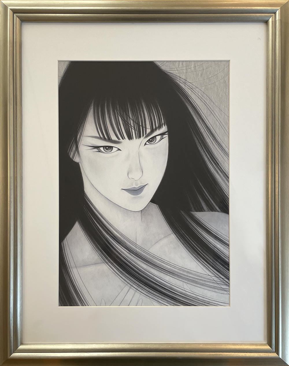 F6号】鶴田一郎【謎めいた視線】肉筆保証/表サイン・共シール有り/油彩