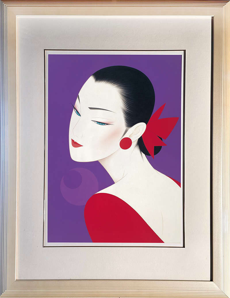 真作□鶴田一郎 版画 GENJI 紫の上 直筆サイン□絵画 美人画 ノエビア