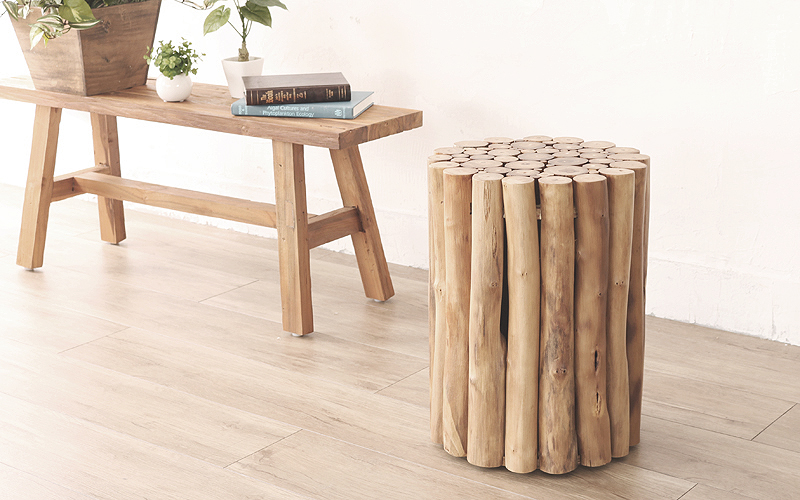 nuko【訳あり】チーク無垢材スツールW50×D30×H42cm nuko【訳あり