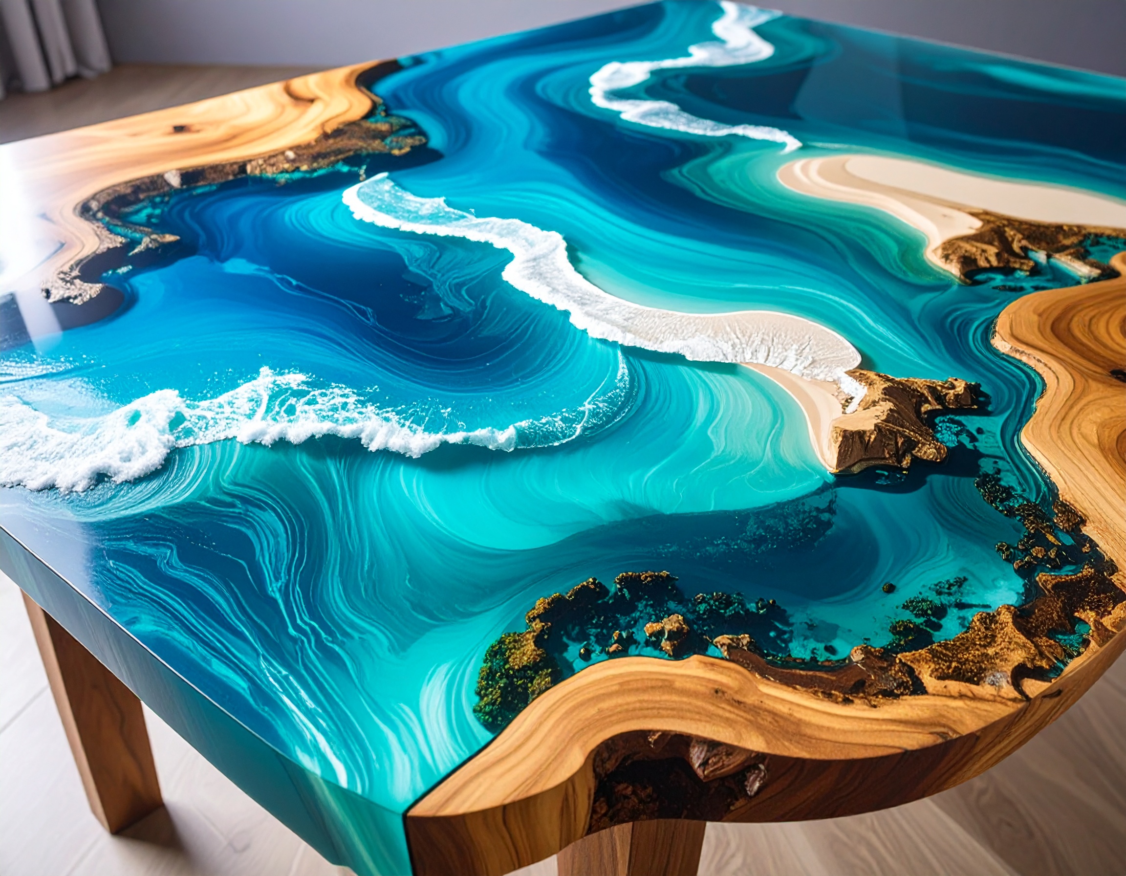 美しい海のようなレジンテーブルの制作工程 | 柏市のレジンテーブル