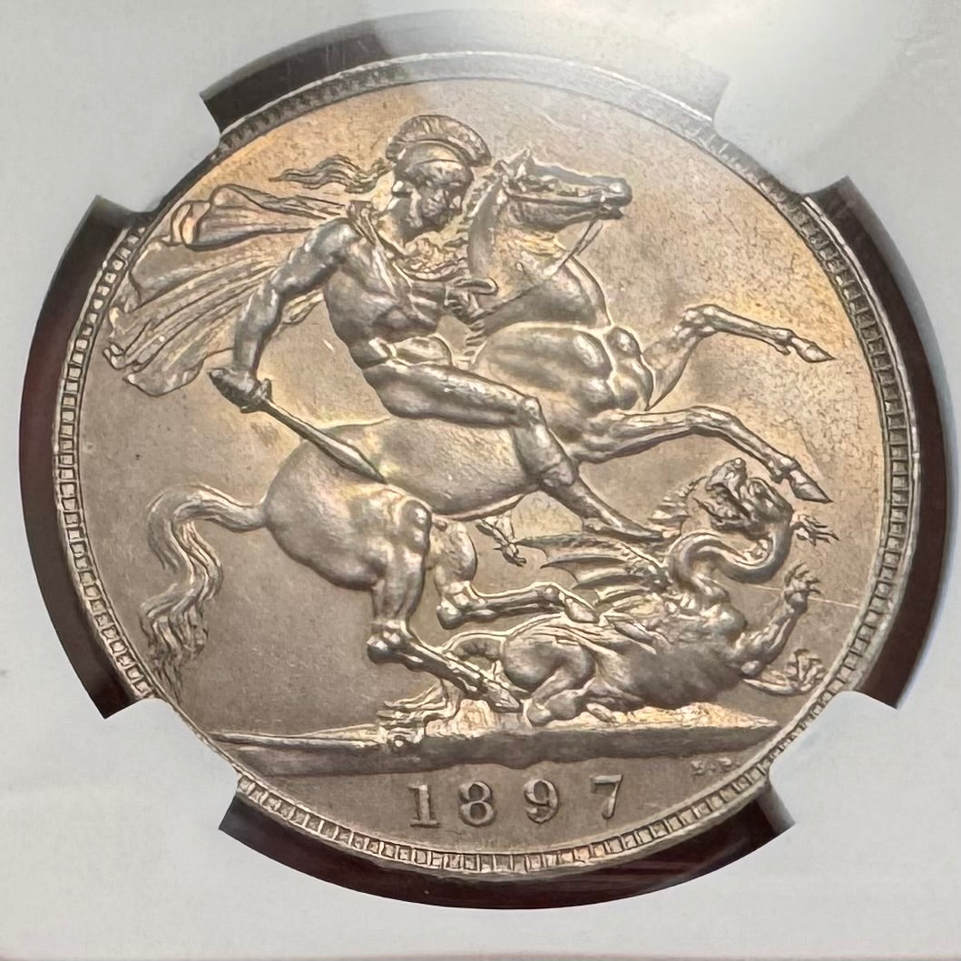 1897年 英国🇬🇧 ヴィクトリア女王 ヴェールヘッド クラウン銀貨 NGC