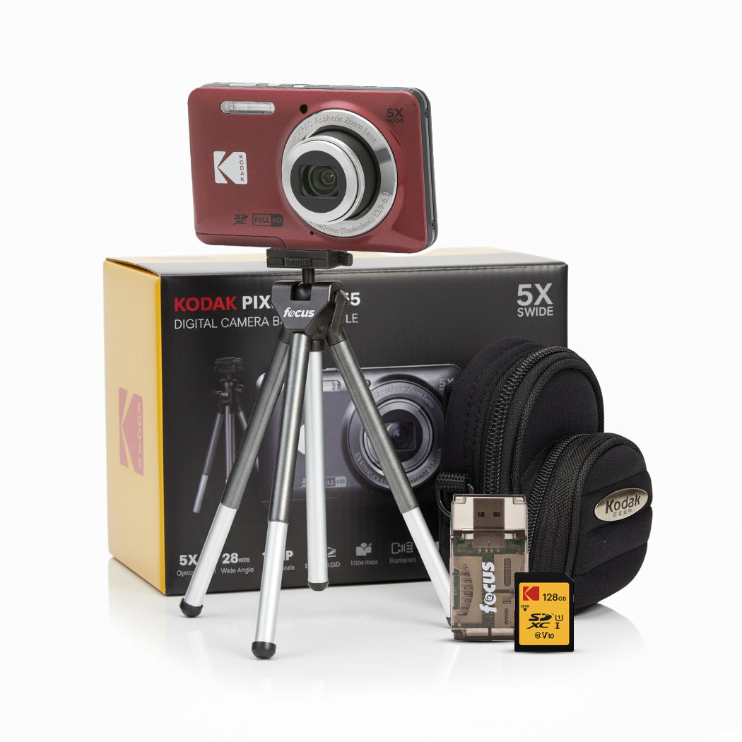 Kodak PIXPRO Friendly Zoom FZ55 Digital Camera (Red) Bundle
