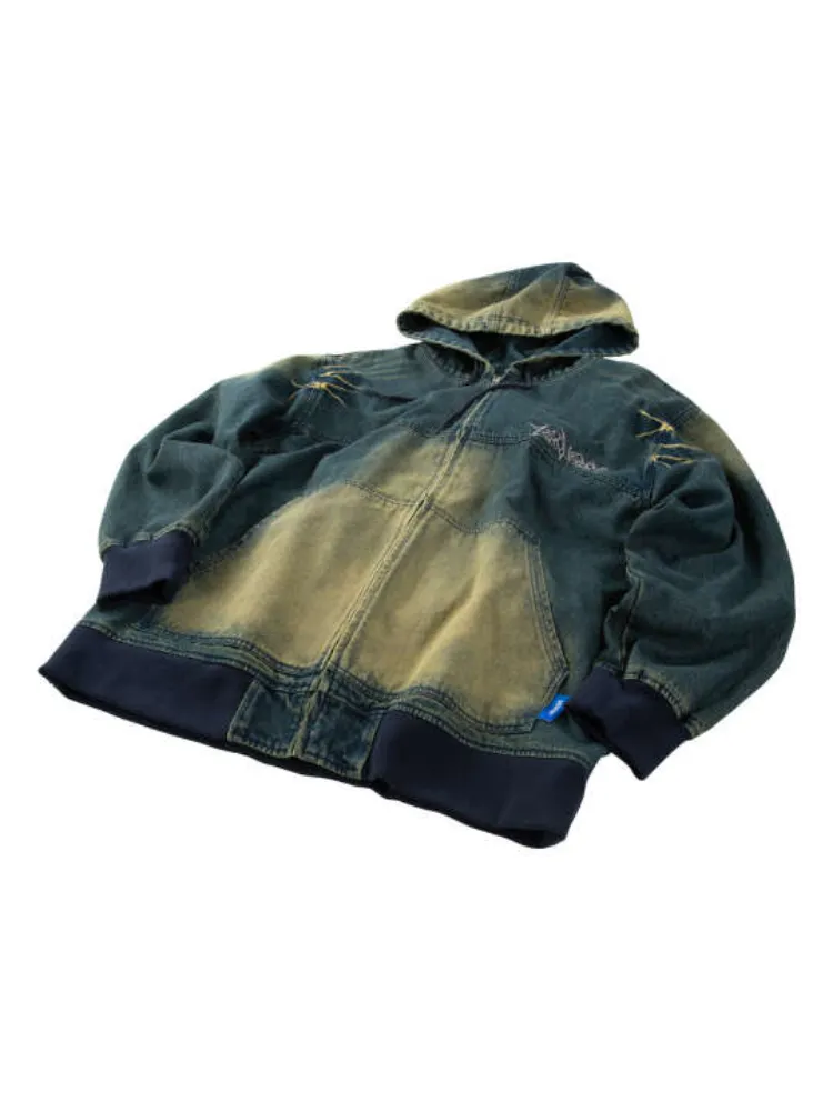 ブラック 【SEQUENZ】ウォッシュドデニムフルジップパーカー