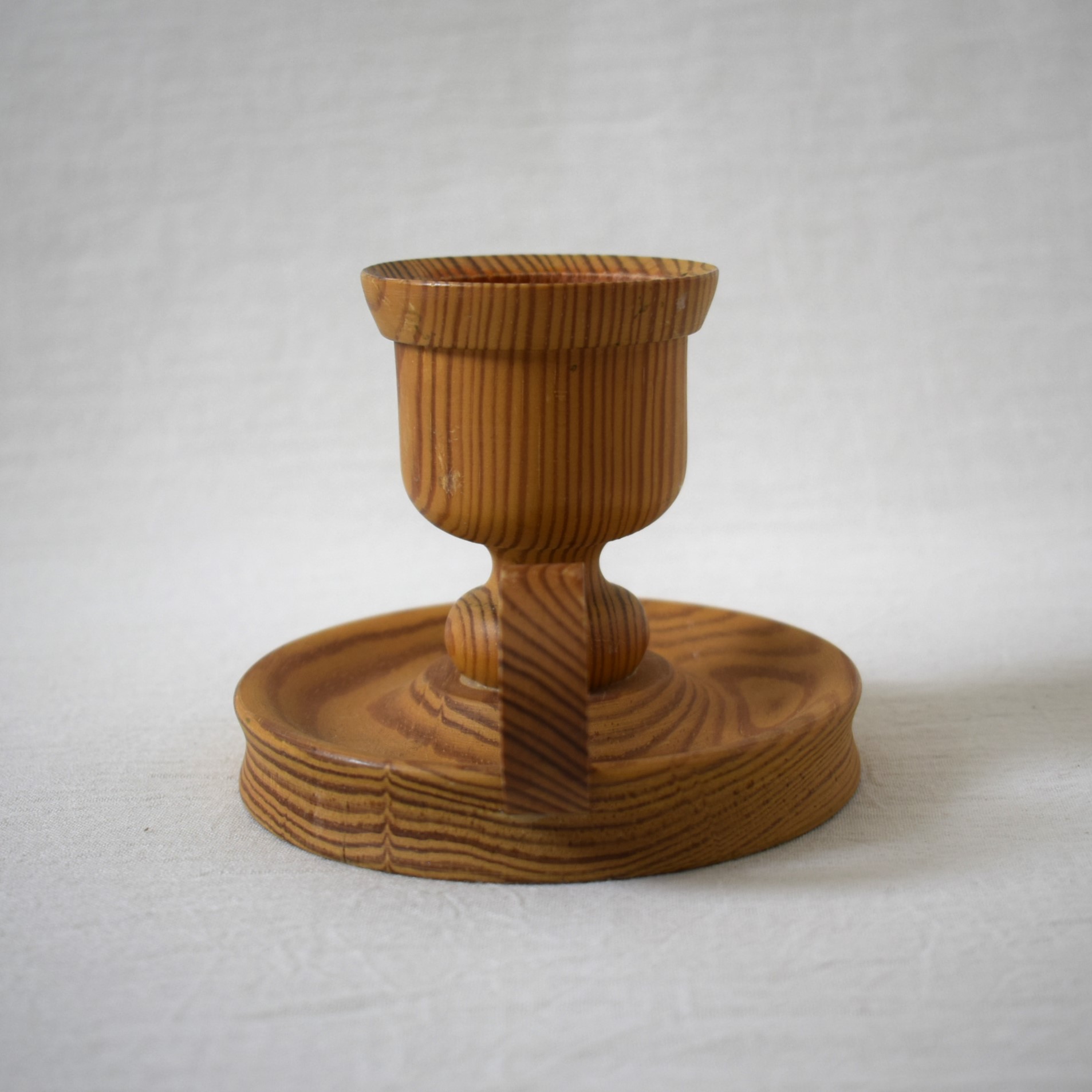 木製キャンドルホルダー / Vintageガラス付き・アンバー