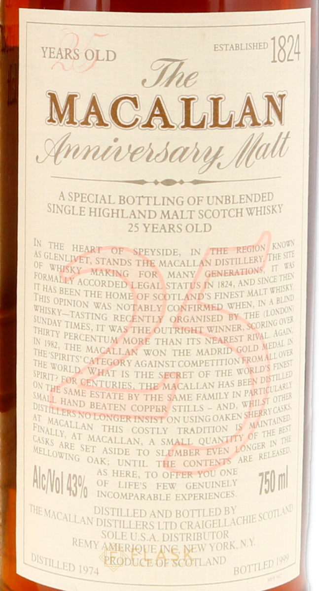 Buy Macallan Anniversary Malt 25 Year Old 1974 750ml | Flask Wines
