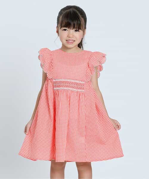 ☆SALE☆【リンク】ガーリーチェックスモッキング刺繍ワンピース