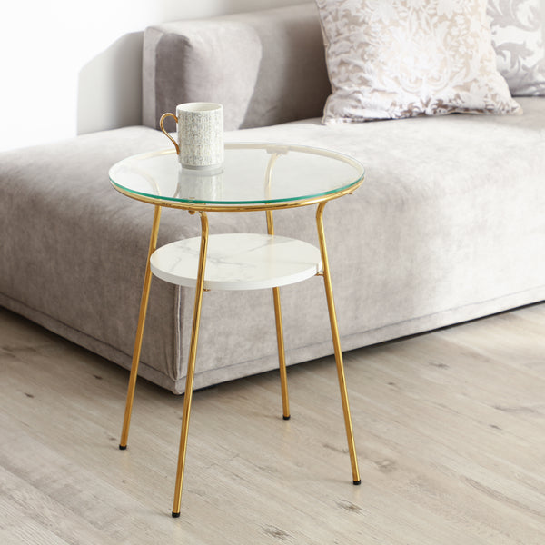 マリア サイドテーブル クリア×ゴールド φ500 マーリア サイドテーブル