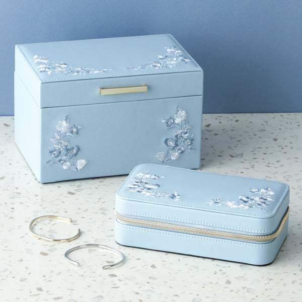 エンブロイダリーフラワー トラベルジュエリーボックス M ブルー