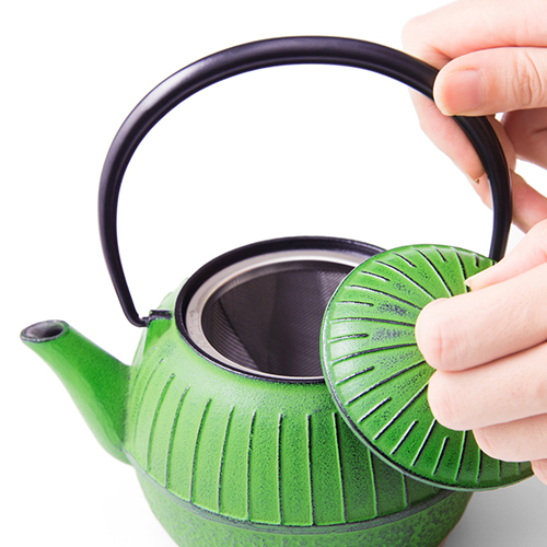 OIGEN】【セット】南部鉄器 急須／千草（若草色）＆瓶敷／アラレ14cm