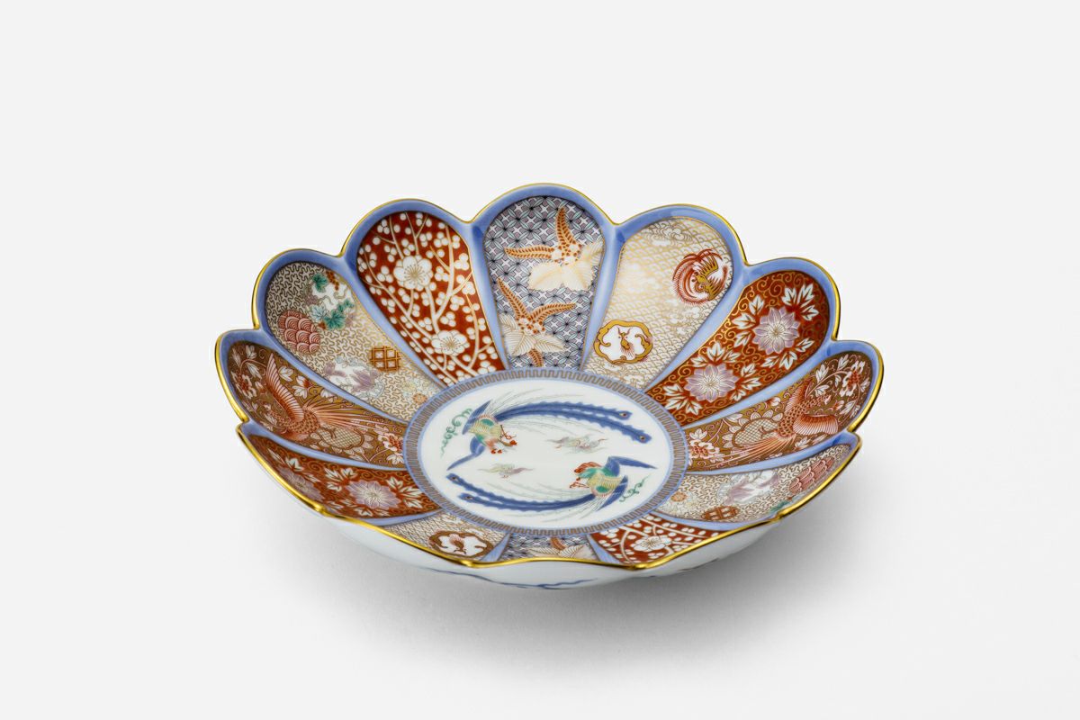 有田焼 5代 佐藤走波 染錦桃文 盛り鉢 20㎝ 有田焼5代佐藤走波染錦桃文