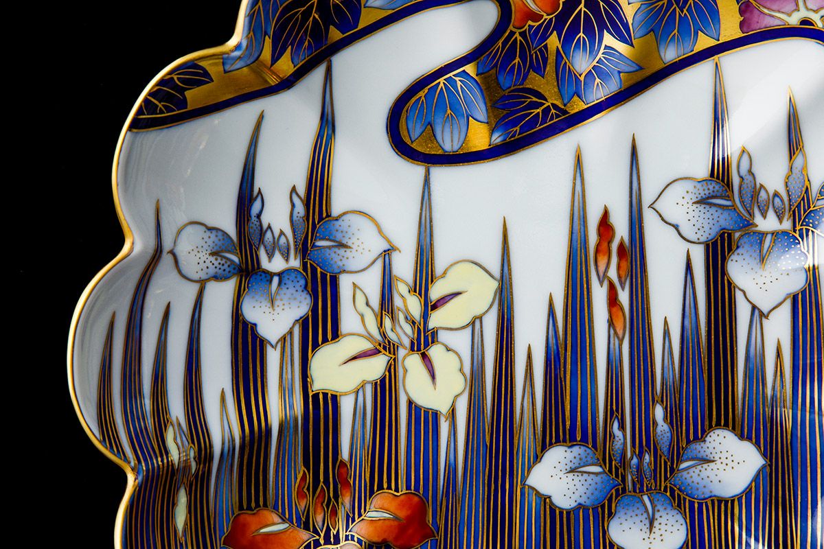 a-645 深川製磁 あやめと朝顔 飾皿 共箱 皿立付