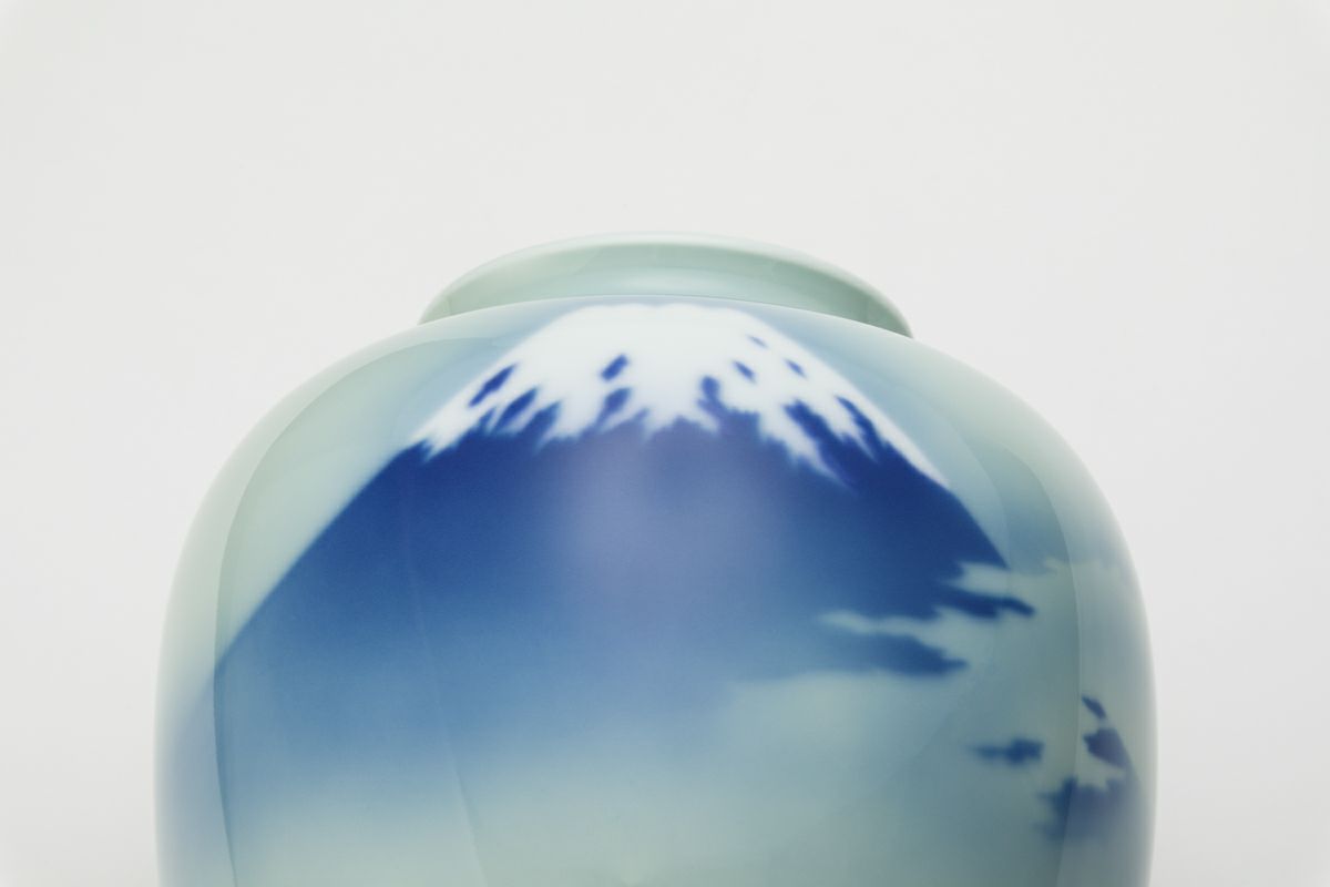 オールド深川製磁 山水図花瓶 銘有 昇然 高さ20.2cm インテリア 有田焼