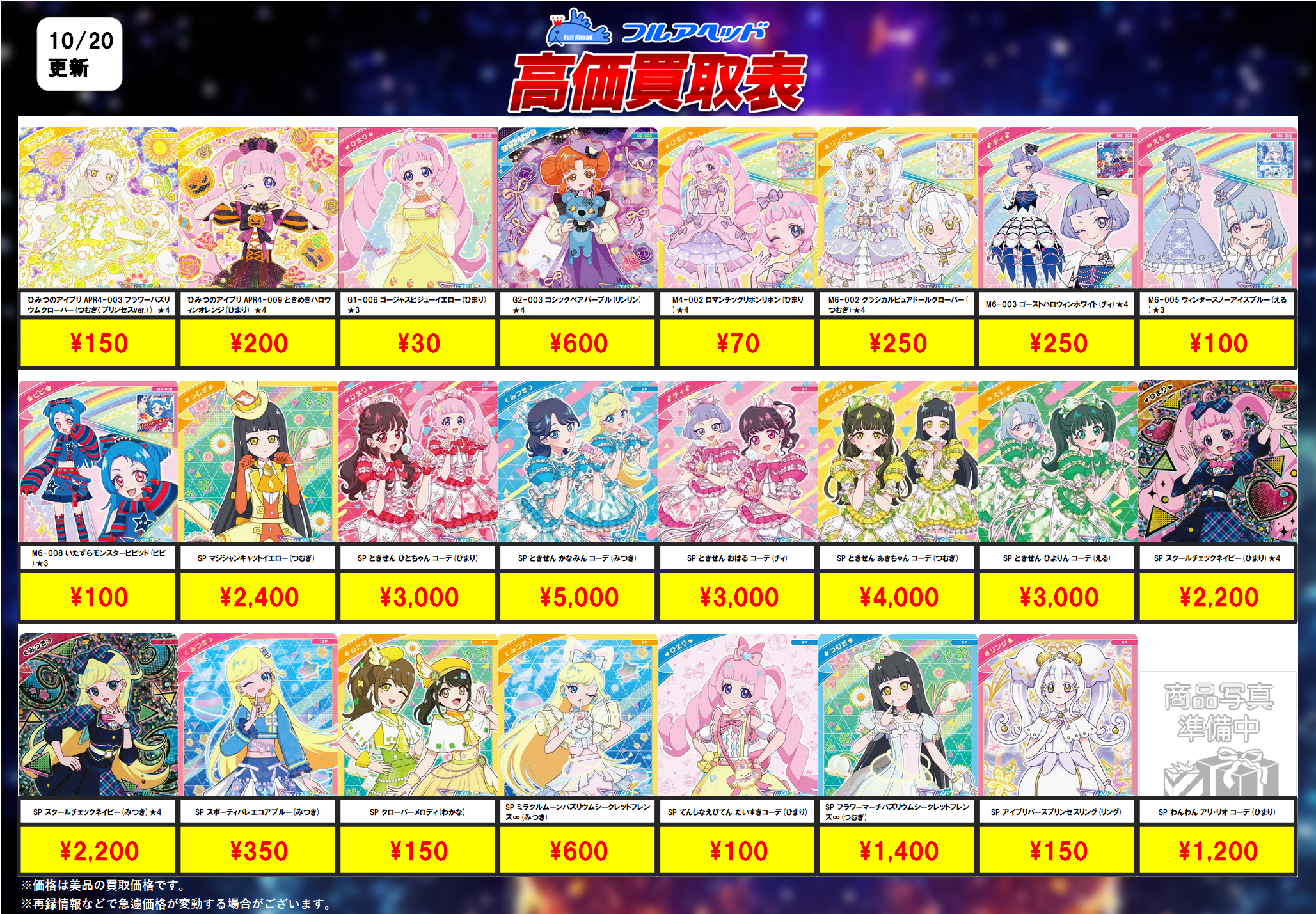 ひみつのアイプリ】買取表、販売価格の調整を行いました！