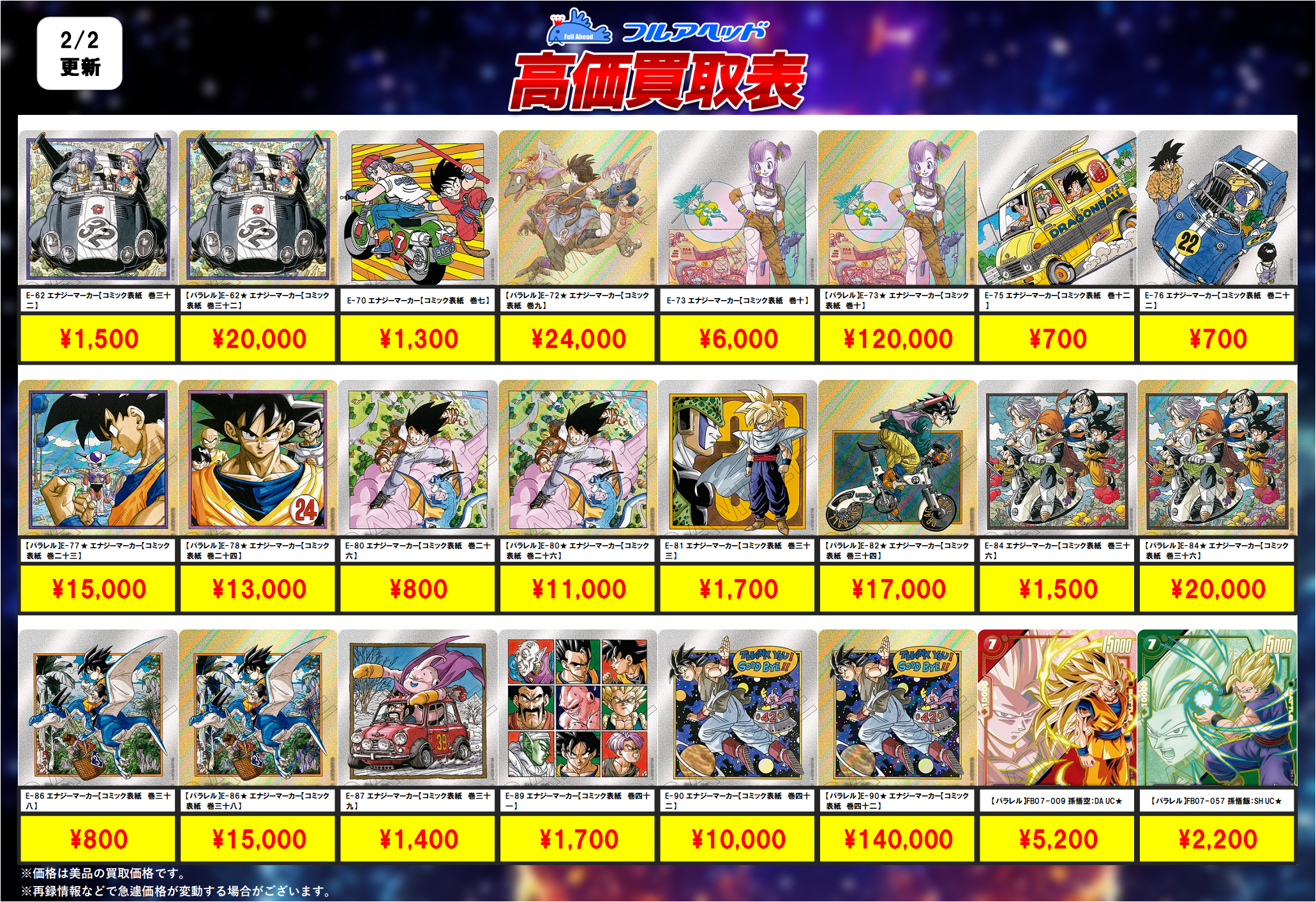 ドラゴンボールフュージョンワールド】買取表、販売価格の調整を行い