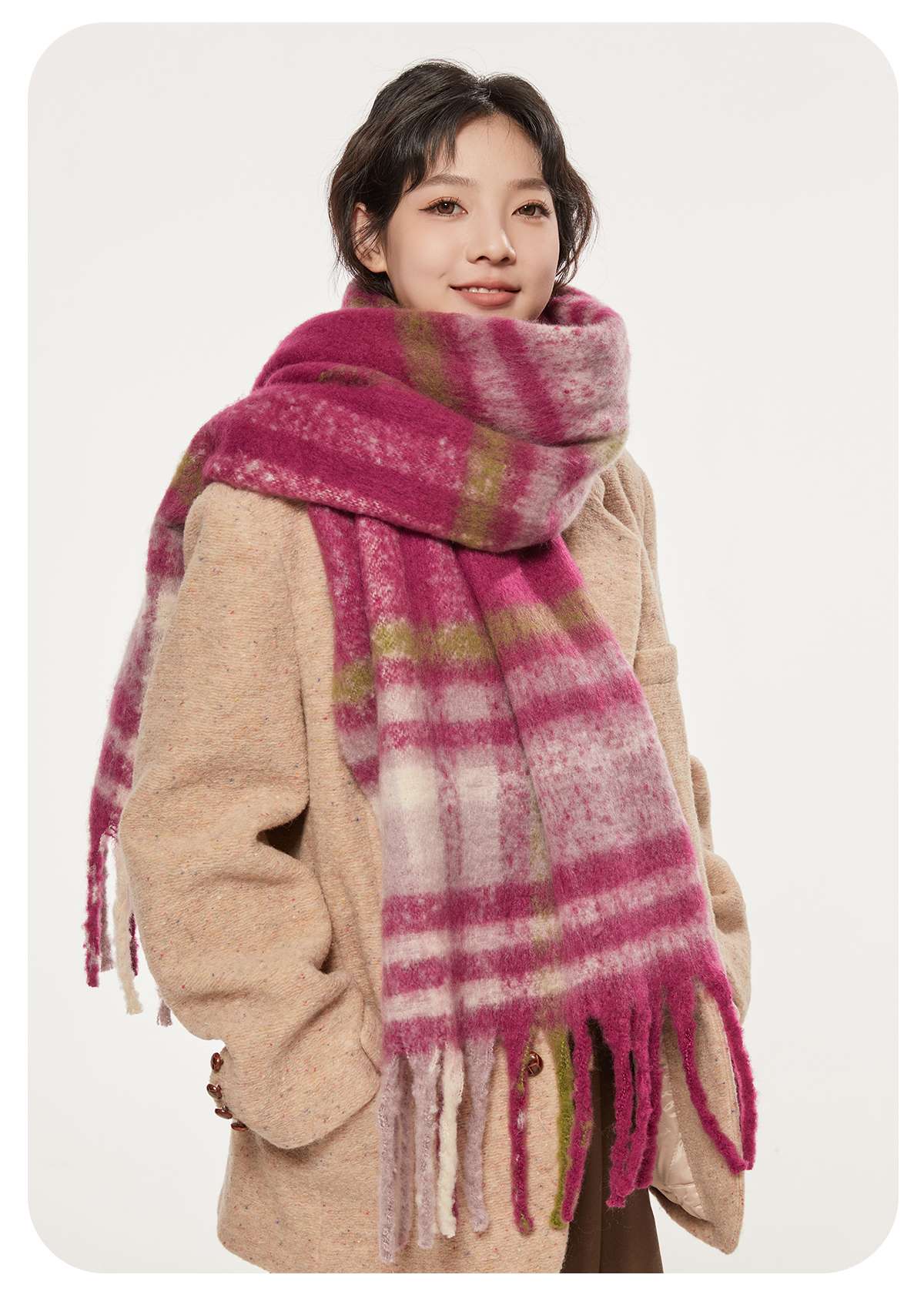 チェック柄ファッション モダンチェック柄フリンジマフラー マフラー