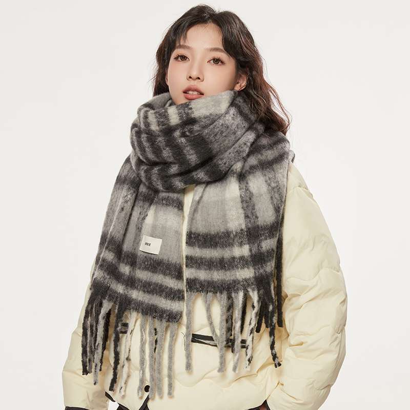 チェック柄ファッション モダンチェック柄フリンジマフラー マフラー
