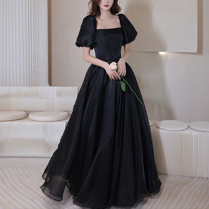 黒ドレス マキシ丈 優美な袖付きロングドレス マキシ丈|黒ドレス専門