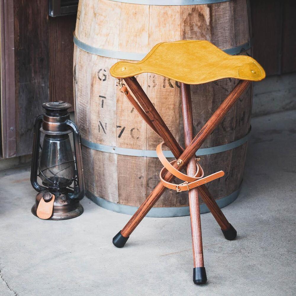 革と木のハンティングチェア：ハイタイプ【イエロー】【本革 タンニン