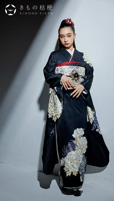 振袖 刺繍 牡丹 桜花 菊花 花吹雪 成人式 晴れの日 着物 075a p